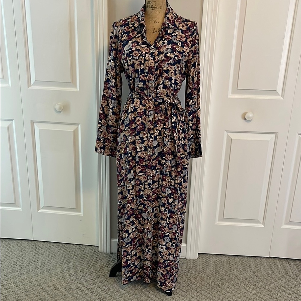 Lovestitch Blue and Pink Wrap Tie Front Maxi Dress